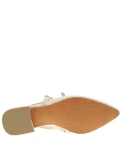 Ballerines arriere ouvert beiges à semelle plate et à boucle à ardillon