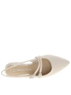 Ballerines arriere ouvert beiges à semelle plate et à boucle à ardillon