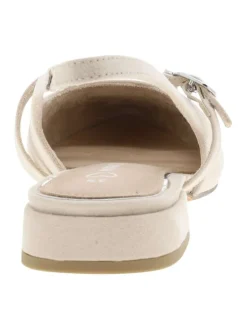 Ballerines arriere ouvert beiges à semelle plate et à boucle à ardillon