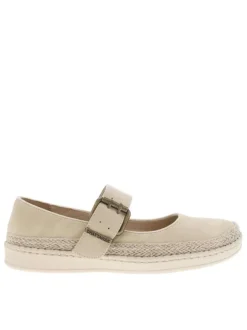 Ballerines beiges avec une sangle à boucle à ardillon et à semelle plate