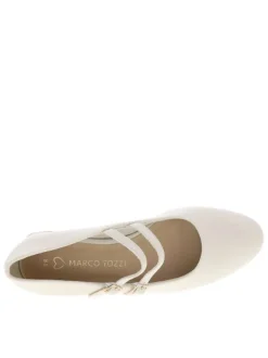Ballerines écrues à talon bas décroché avec fermeture à boucles à ardillon