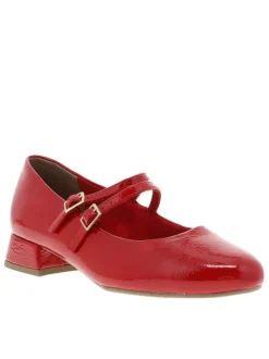 Ballerines emboîtant rouges à talon décroché bas avec boucles à ardillon