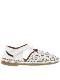Ballerines en cuir blanches avec un talon plat et une bande auto-agrippante