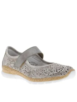 Ballerines grises à talon compensé bas avec une bande auto-agrippante