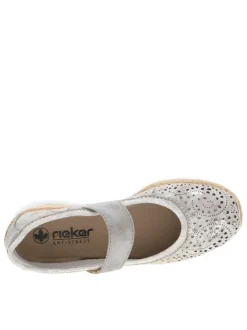 Ballerines grises à talon compensé bas avec une bande auto-agrippante