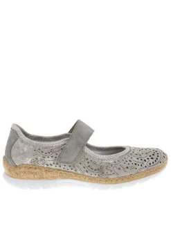 Ballerines grises à talon compensé bas avec une bande auto-agrippante