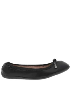 Ballerines élastiquées en simili cuir noir uni à semelle antidérapante plate