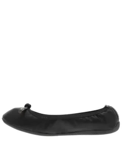 Ballerines élastiquées en simili cuir noir uni à semelle antidérapante plate