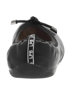 Ballerines élastiquées en simili cuir noir uni à semelle antidérapante plate