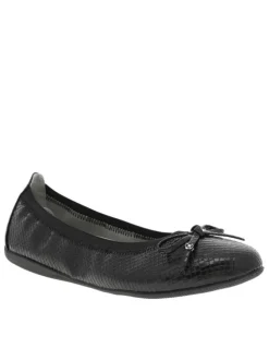Ballerines élastiquées en simili cuir serpent noir à semelle antidérapante plate