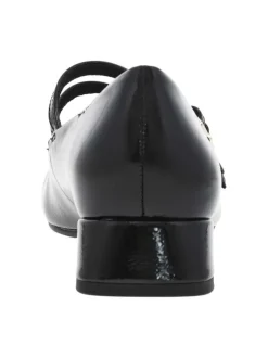Ballerines noires vernies à talon décroché bas avec 2 boucles à ardillon