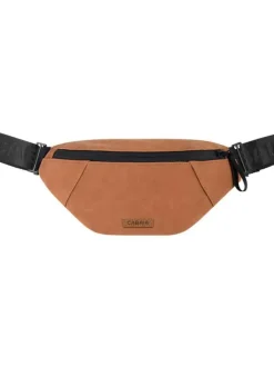 Banane camel unie réversible à imprimé végétal bleu et patch de la marque