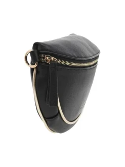 Banane noire unie grainée avec fermeture zippée et marque dorée