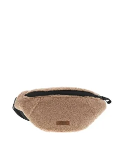 Banane réversible beige en peluche avec une bandoulière large réglable