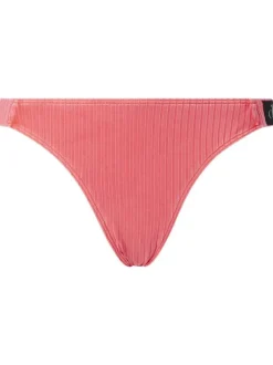 Bas de maillot de bain corail avec rayures texturées verticales et logo noir