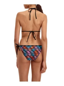 Bas de maillot de bain multicolore fantaisie avec un imprimé graphique rouge, rose et bleu
