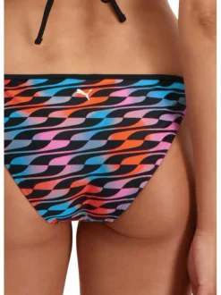 Bas de maillot de bain multicolore fantaisie avec un imprimé graphique rouge, rose et bleu