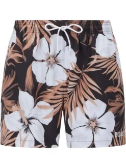 Bas de maillot de bain noir avec imprimé feuille tropical all-over coupe droite