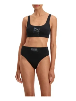 Bas de maillot de bain noir fantaisie avec le nom de la marque triplé floqué à l'avant