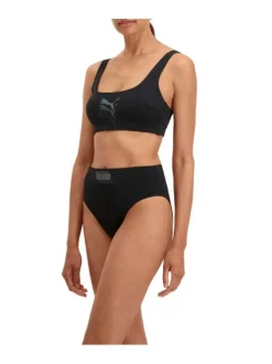 Bas de maillot de bain noir fantaisie avec le nom de la marque triplé floqué à l'avant
