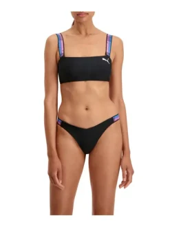 Bas de maillot de bain noir fantaisie échancré en forme de V à l'avant