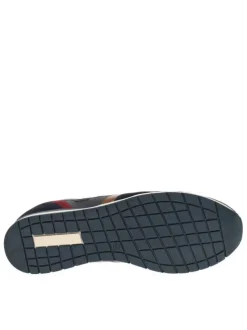 Baskest basses en empiècements de cuir lisse et nubuuck marine à lacets enduis