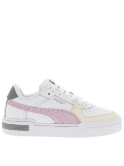 Baskets basses blanches avec bandes logotypées sur les côtés et lacets plats