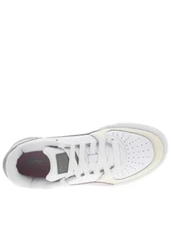 Baskets basses blanches avec bandes logotypées sur les côtés et lacets plats