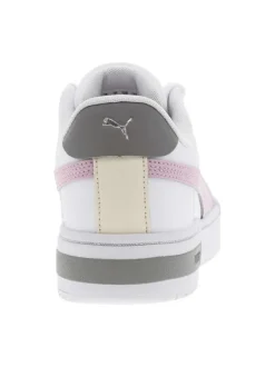 Baskets basses blanches avec bandes logotypées sur les côtés et lacets plats