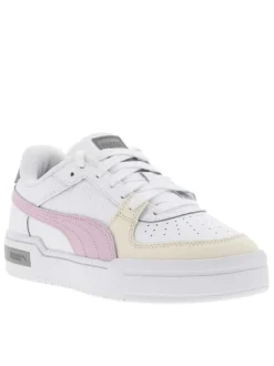 Baskets basses blanches avec bandes logotypées sur les côtés et lacets plats