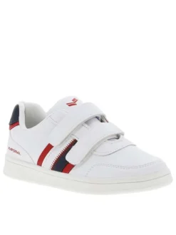 Baskets basses blanches style tennis avec empiècements rouges et marine