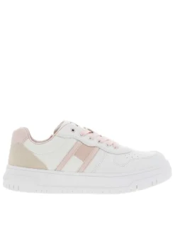 Baskets basses en cuir blanc à semelle vulcanisée et à lacets et zip latéral