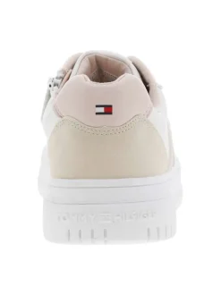 Baskets basses en cuir blanc à semelle vulcanisée et à lacets et zip latéral