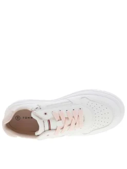 Baskets basses en cuir blanc à semelle vulcanisée et à lacets et zip latéral