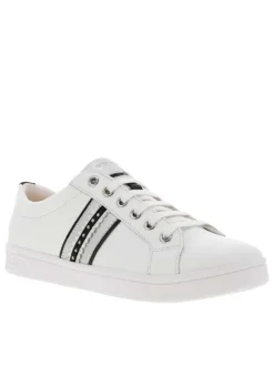 Baskets basses fille en cuir DJROCK FILLE blanc et argent