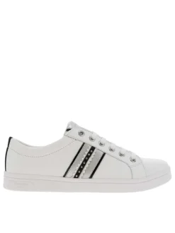 Baskets basses fille en cuir DJROCK FILLE blanc et argent