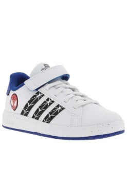 Baskets basses tennis blanches avec lacets plats et une bande auto-agrippante