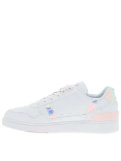 Baskets basses tennis blanches avec lacets plats et des détails irisés