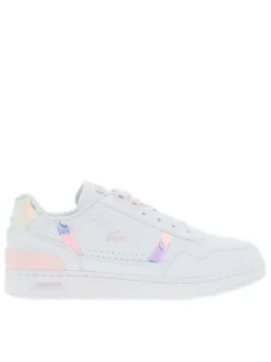 Baskets basses tennis blanches avec lacets plats et des détails irisés