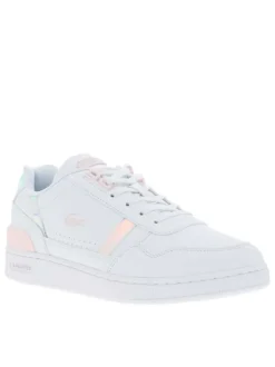 Baskets basses tennis blanches avec lacets plats et des détails irisés