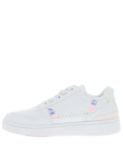 Baskets basses tennis en cuir blanches avec détails irisés et lacets plats