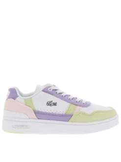 Baskets basses tennis en cuir blanches avec des tons pastels et des lacets plats