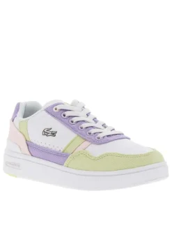 Baskets basses tennis en cuir blanches avec des tons pastels et des lacets plats