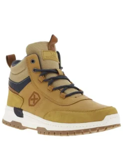 Baskets camel à talon plat et à lacets ronds bleus avec un zip latéral