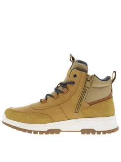 Baskets camel à talon plat et à lacets ronds bleus avec un zip latéral