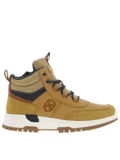 Baskets camel à talon plat et à lacets ronds bleus avec un zip latéral