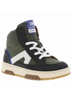 Baskets en cuir nubuck kaki à semelle à talon plat et à lacets et zip latéral