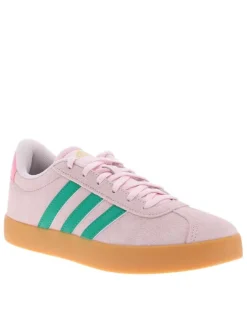 Baskets en cuir rose à talon plat avec des lacets et un revêtement doux