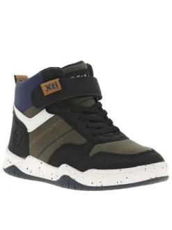 Baskets kaki et noires plates avec des lacets et bande auto-agrippante