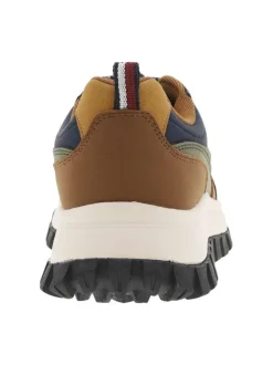 Baskets marine avec patch marron et vert kaki à semelle plateau